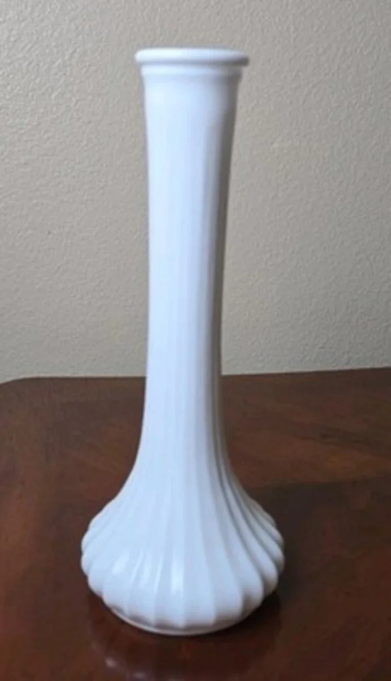 Hoosier Milk Glass Ribbed Flower Vase #8 4096, White Bud Vase 9
